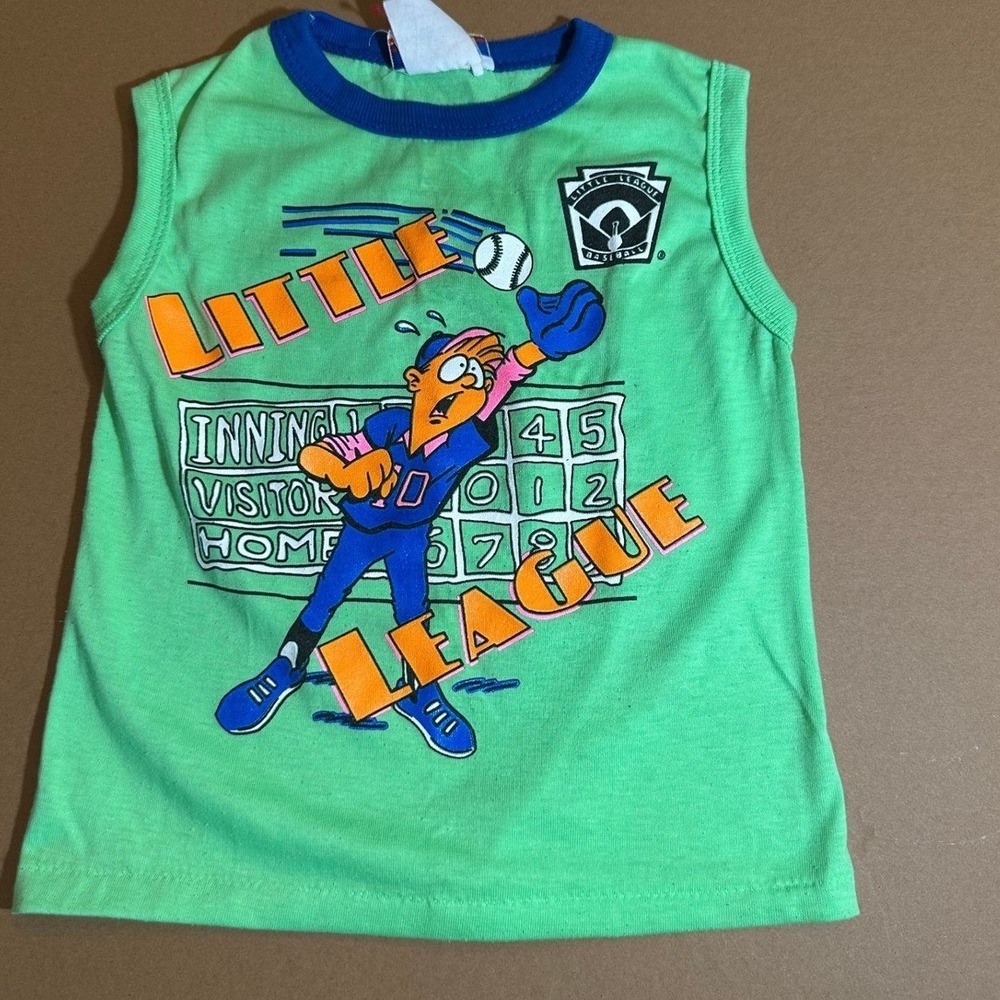 Boy Sleeveless Little League Baseball Vintage Shirt S/5 Triple Play Graphic